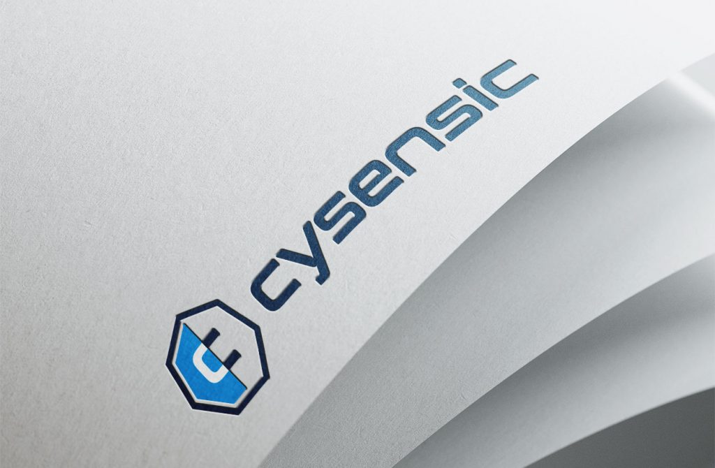 návrh loga společnosti cysensic na listu papíru